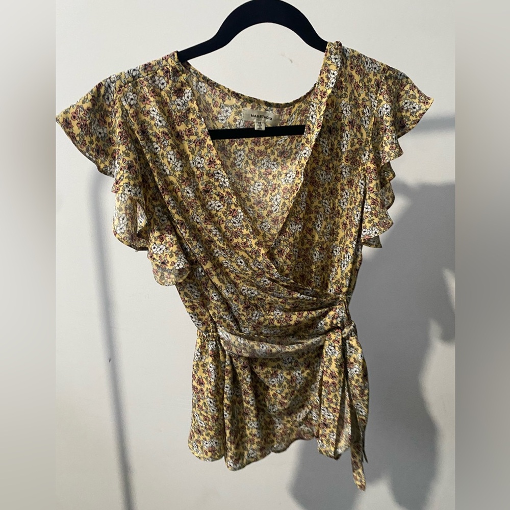 Yellow Floral Wrap Blouse